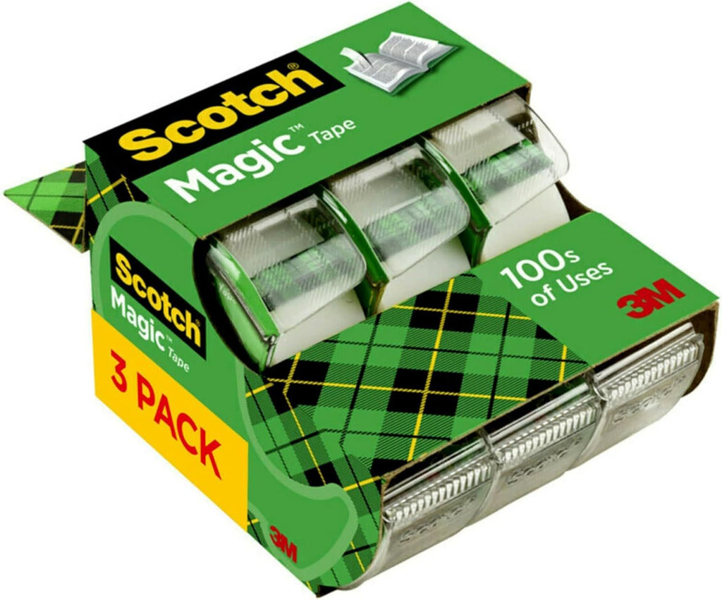 Magic Tape, Invisible, Holiday Supplies and Gift Wrap Tape, 3 Rolls with Dispensers, Great for Christmas Crafts