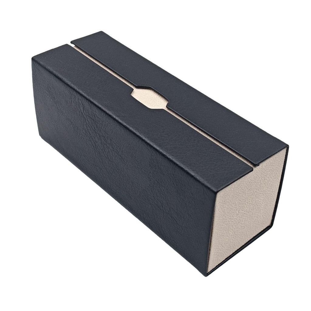 Magnetic double grid leather glasses case, one pair for storing two pairs of glasses, sunglasses and myopia lenses stored separately