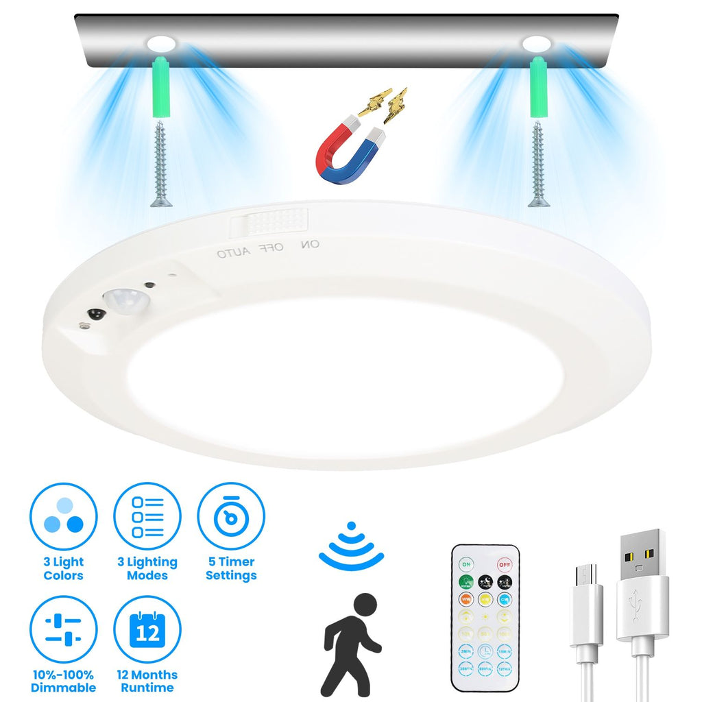 Magnetic Flush Ceiling Light Rechargeable Motion Sensor Ceiling Light Wireless Ceiling Light with Timer Remote Stepless Dimmable for Closet Stairs Garage Bathroom GPCT5333