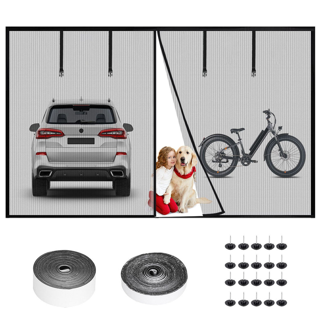 Magnetic Garage Door Screen Single-Car Garage Screen Mesh Fiberglass Garage Net with Magnetic Closure 4 Buckle Straps for One Cars