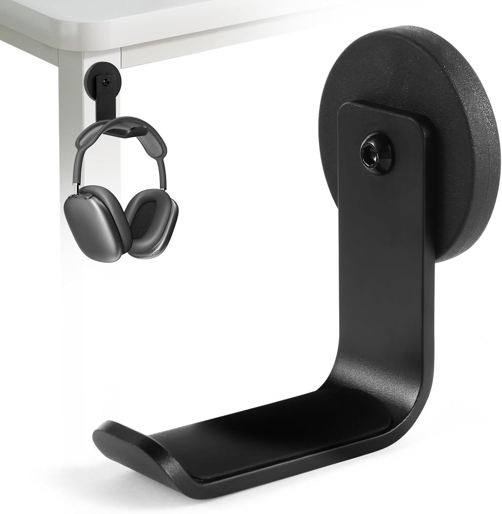 Magnetic Headphone Holder, Aluminum Headset Hooks, Headphone Hanger for Desk & Table, Headphone Mount Stand with Rubber Pad, Compatible with All Computer/Gaming Headsets (Black)