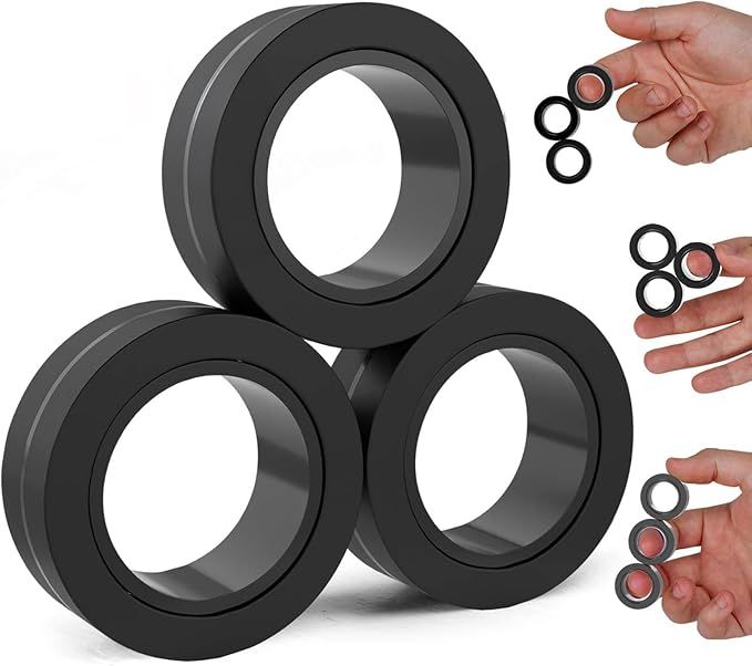 Magnetic Rings - Fidget Toys Adults - Magnetic Fidget Rings - Endless Hours of Fun - Spin, Connect & Play - Engaging Fidget Toy for Boys & Girls - Great Teen Gift - Black
