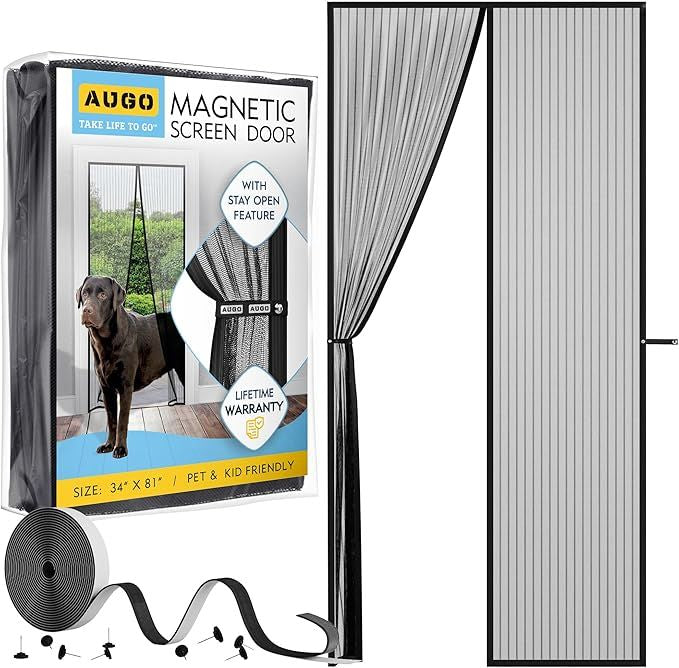 Magnetic Screen Door - Self Sealing, Heavy Duty, Hands Free Mesh Partition Keeps Bugs Out - Pet and Kid Friendly - Patent Pending Keep Open Feature - 34 Inch x 81 Inch