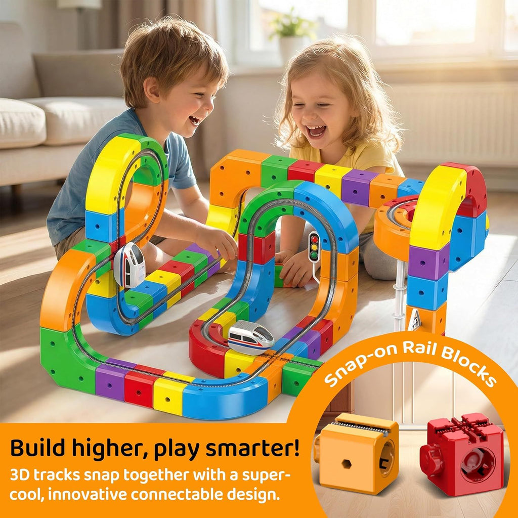 Magnetic Train Track Set, Electric Gravity-Defying 3D Tracks with Motorized Train and Road Signs, Creative Building Toy Gift for Boys and Girls (123 PCS)