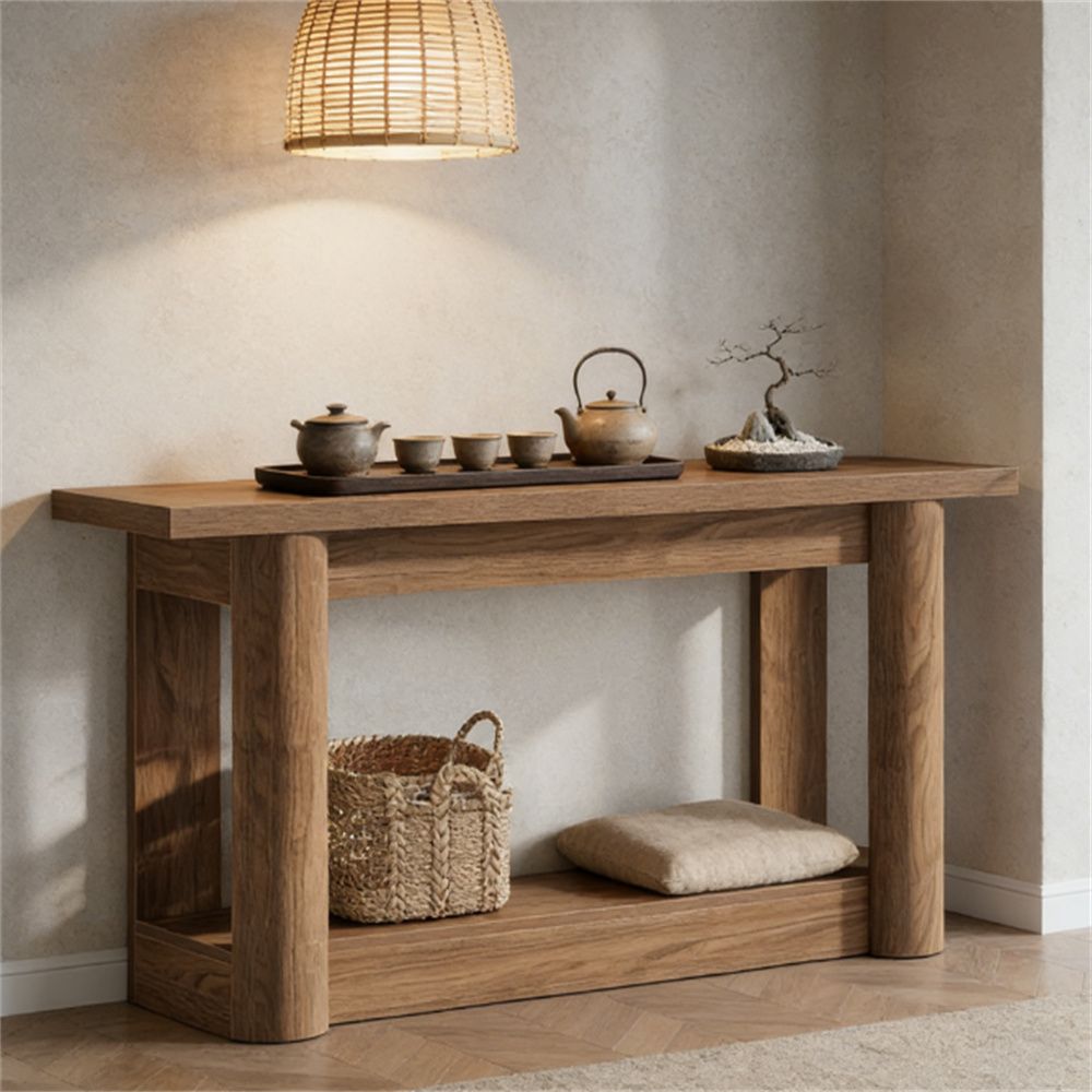 Main console, double layered farmhouse entrance table, sofa table, with multifunctional design