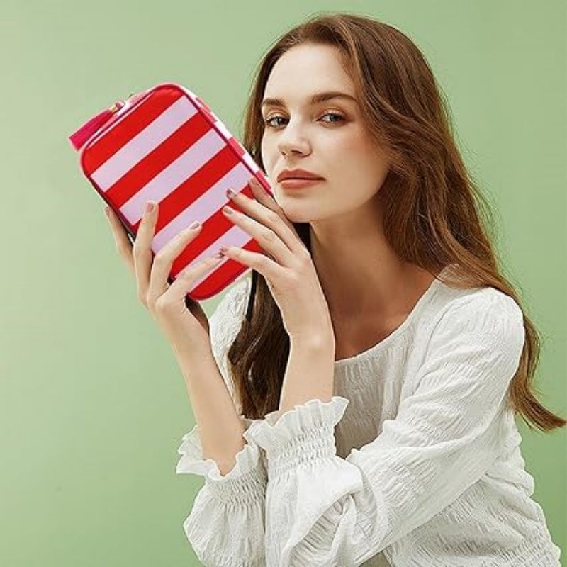 Makeup Bag Travel Cosmetic Bag Organizer Tassel Toiletry Bag Large Canvas Zipper Pouch Mahjong Tile Bag
