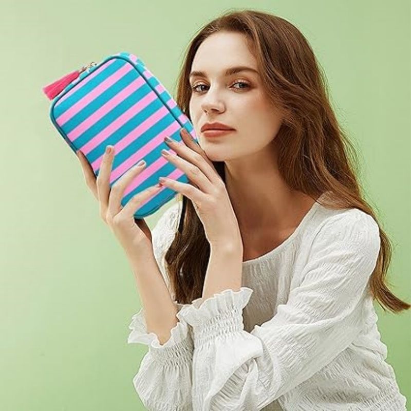 Makeup Bag Travel Cosmetic Bag Organizer Tassel Toiletry Bag Large Canvas Zipper Pouch Mahjong Tile Bag