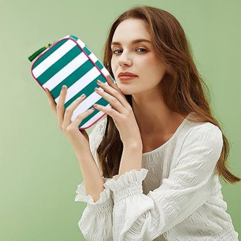 Makeup Bag Travel Cosmetic Bag Organizer Tassel Toiletry Bag Large Canvas Zipper Pouch Mahjong Tile Bag