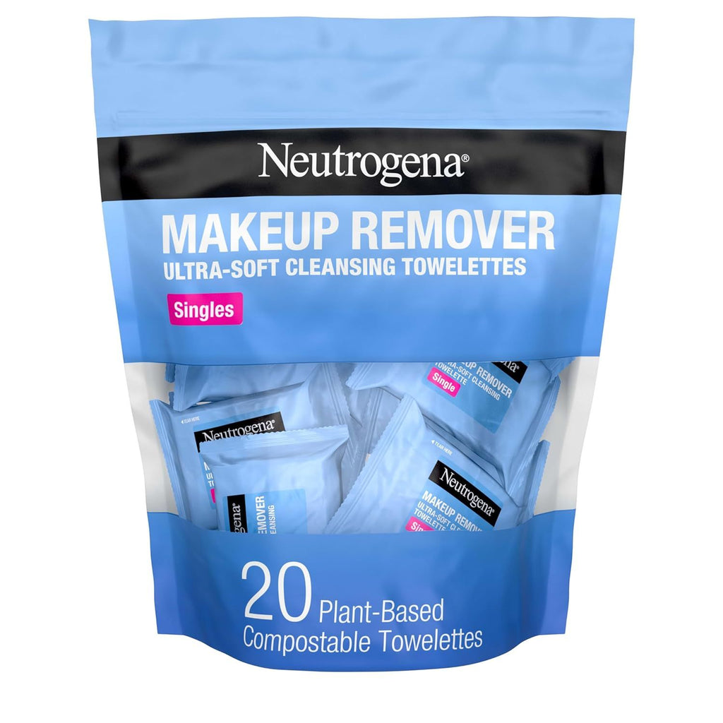 Makeup Remover Wipes Singles, Individually Wrapped, Daily Facial Cleanser Towelettes, Gently Removes Oil & Makeup, Alcohol-Free, 20 ct
