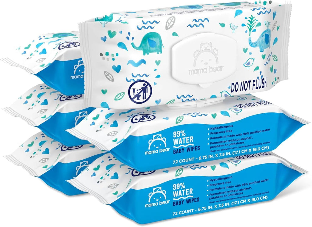 Mama Bear 99% Water Baby Wipes, Hypoallergenic, Fragrance ,72 Count (Pack of 6)
