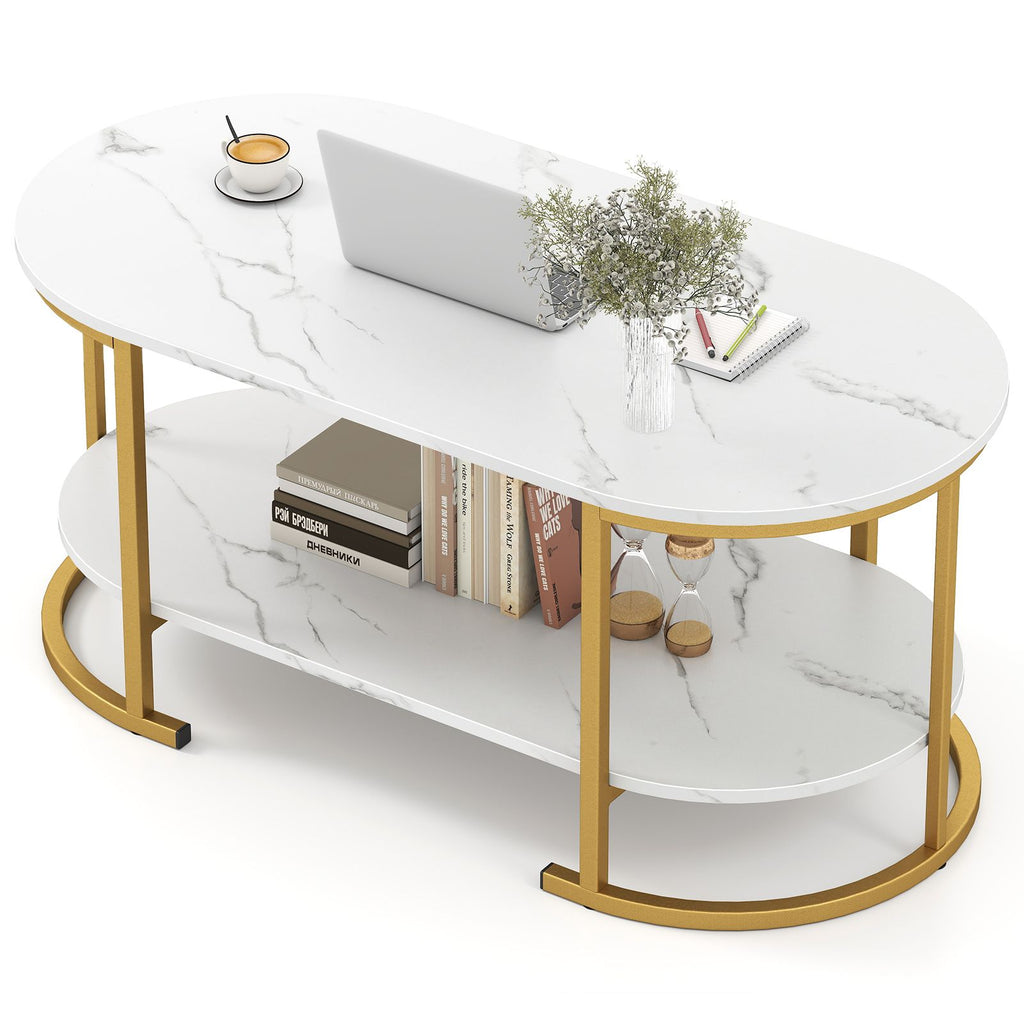 Marble Coffee Table with Open Storage Shelf