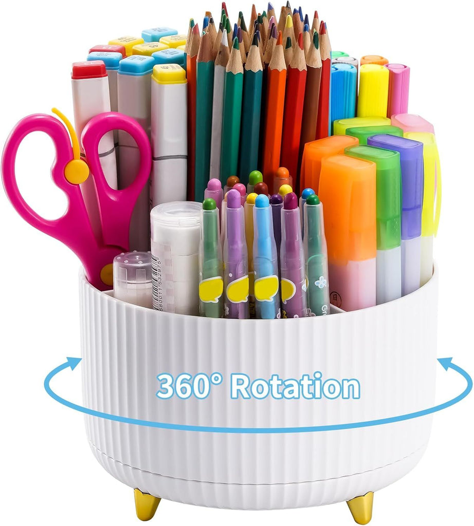 Marbrasse Desk Organizer, 360-Degree Rotating Pen Holder, Desk Organizers and Accessories with 5 Compartments Pencil Holder, Art Supply Storage Box Caddy for Office, Home