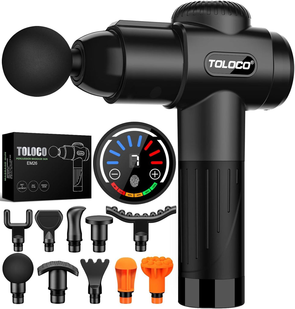 Massage Gun, Deep Tissue Back Massage for Athletes for Pain Relief, Percussion Massager with 10 Massages Heads & Silent Brushless Motor, Christmas Gifts for Women, Men, Black