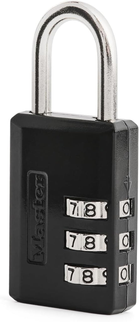 Master Lock Black Combination Padlock, Indoor Gym Locker Lock with Customizable 3 Digit Code for Luggage