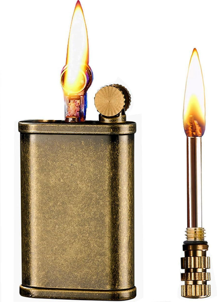 Matchstick Lighter with 2 in 1, Permanent Match Antique Kerosene Lighter, Wheel Style Lift Arm Lighters for Outdoor Camping Emergency Survival Gear (Golden knurled)