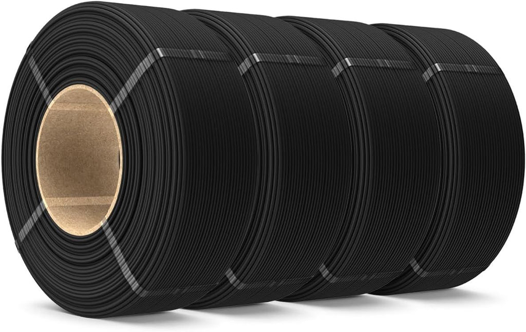 Matte PLA Filament Refill 1.75mm 4KG, 3D Printer Filament PLA Refill, No-Spool Black PLA Matte Filament for Reusable Spools Compatible with Bambu Labs Filament, 4-Rolls 1KG/Roll