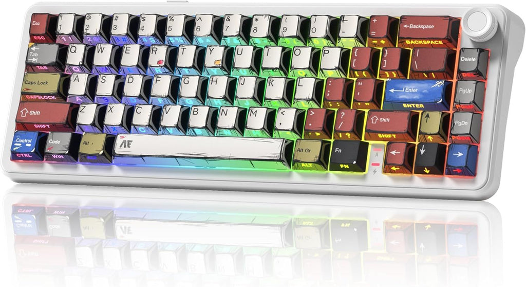 Mechanical Keyboard Wireless with Knob, White Gaming Keyboard 4000mAh Battery, Tri Mode USB-C/BT5.0/2.4G Gasket Mounted Custom Key Board RGB Hot Swappable with Anime keycaps-Linear