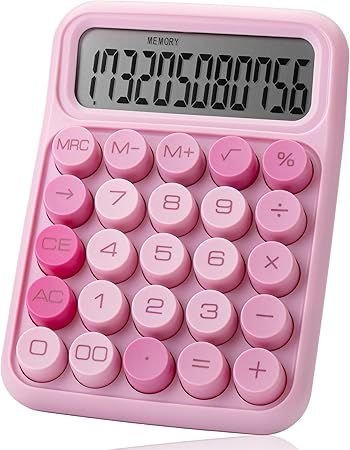 Mechanical Switch Calculator - 12 Digit Large LCD Display, Pink with Big Buttons