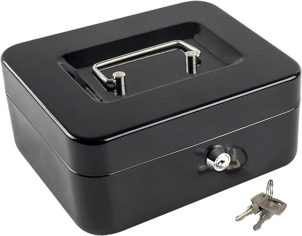 Medium Cash Box with Money Tray, Small Safe Lock Box with Key, Cash Drawer