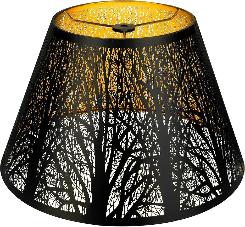Medium Lamp Shade, Barrel Metal Lampshade with Pattern of Trees Lampshade for Table Lamp, 7x13x7.8 inch