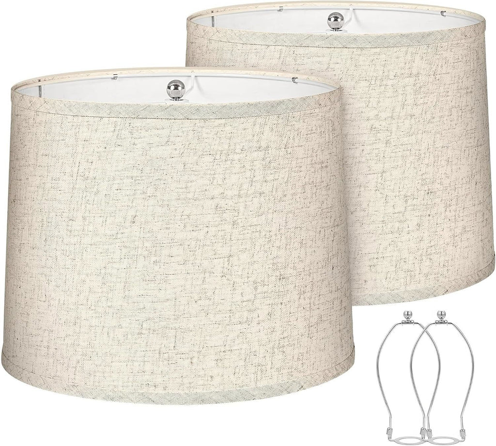 Medium Lamp Shades Set of 2 Beige Lampshades, Fits Harp Style Bedside & Floor Lamps
