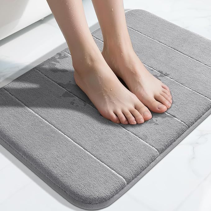 Memory Foam Bath Mat, Super Soft Absorbent Bathroom Rug Non Slip 24x17 Inch, Quick Dry, Machine Washable Floor Carpet for Tub Shower, Home Decor Accessories, Gray