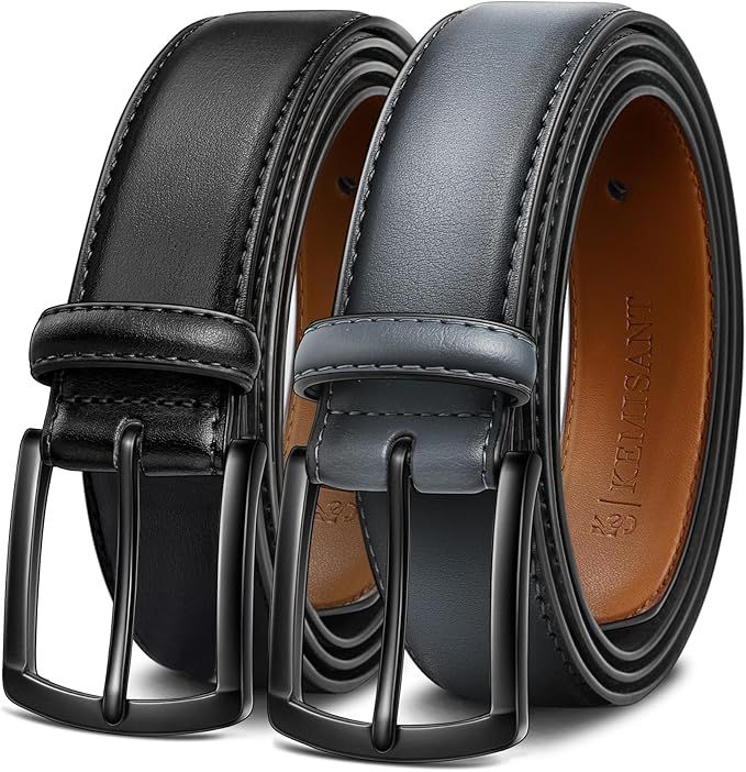 Men Belt 2Pack  Genuine Leather Belt for Men Dress Casual Golf Jeans