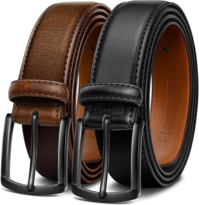 Men Belt 2PackGenuine Leather Belt for Men Dress Casual Golf Jeans
