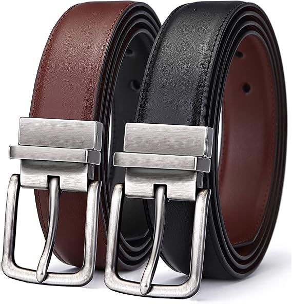 Men's Belt,Reversible Belt Adjustable For Gift Men 1.25'-Cut For Fit-2 Sides in 1 Belt(Not 2)