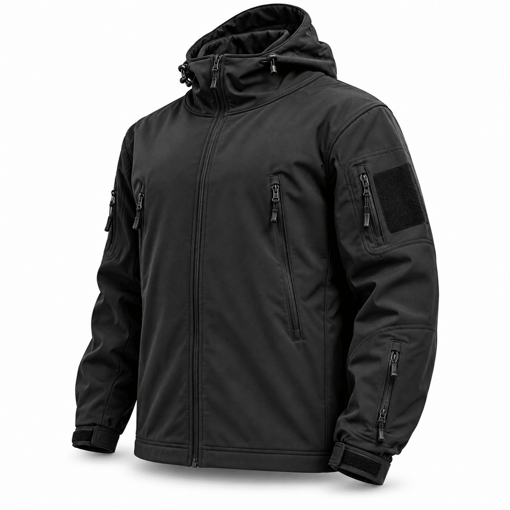 Men's Hooded Outdoor Jacket, Full Zip Tactical Style Jacket with Multiple Zipper Pockets and Adjustable Cuffs for Hiking, Camping and Travel, S–XXXL