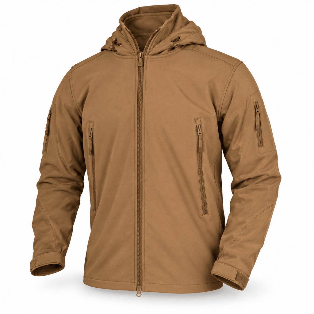 Men's Hooded Outdoor Jacket, Full Zip Tactical Style Jacket with Multiple Zipper Pockets and Adjustable Cuffs for Hiking, Camping and Travel, S–XXXL