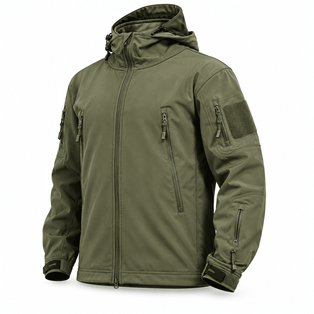 Men's Hooded Outdoor Jacket, Full Zip Tactical Style Jacket with Multiple Zipper Pockets and Adjustable Cuffs for Hiking, Camping and Travel, S–XXXL