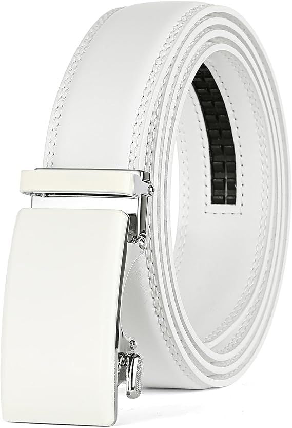 Men's Leather Belt Automatic Ratchet Buckle Slide Belt for Dress Casual Trim