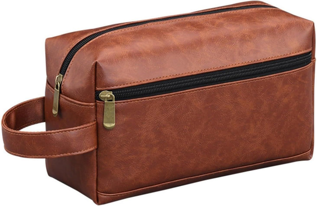 Men'S Travel Toiletries Bag Pu Leather Waterproof Shaving Bag Toiletries Accessories Father'S Day Birthday Gift For Men, Dad, Husband, Son(Brown).