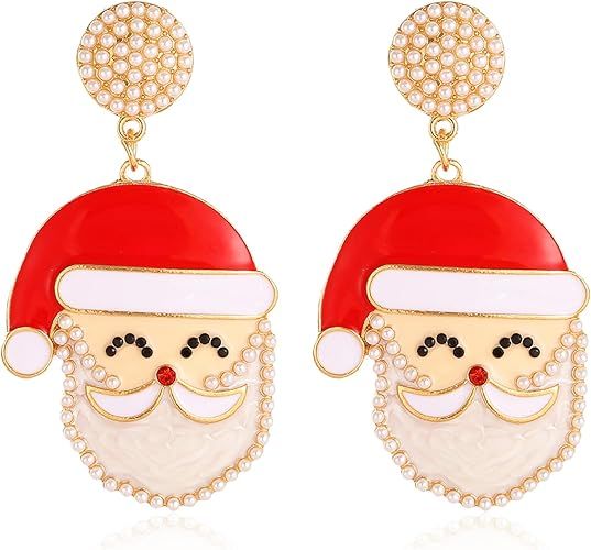 Merry Christmas Drop Dangle Earrings Cute Christmas Xmas Tree Light Bulb Snowman Santa Candy Cane Socks Red Bow Beaded Dangling Earrings for Women Christmas Gift