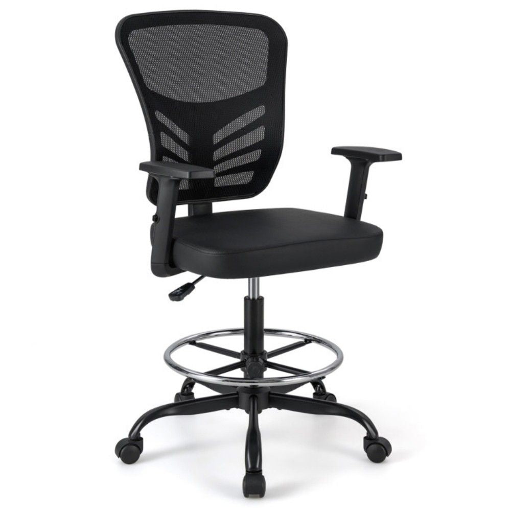 Mesh Drafting Chair Office Chair with Adjustable Armrests and Foot-Ring