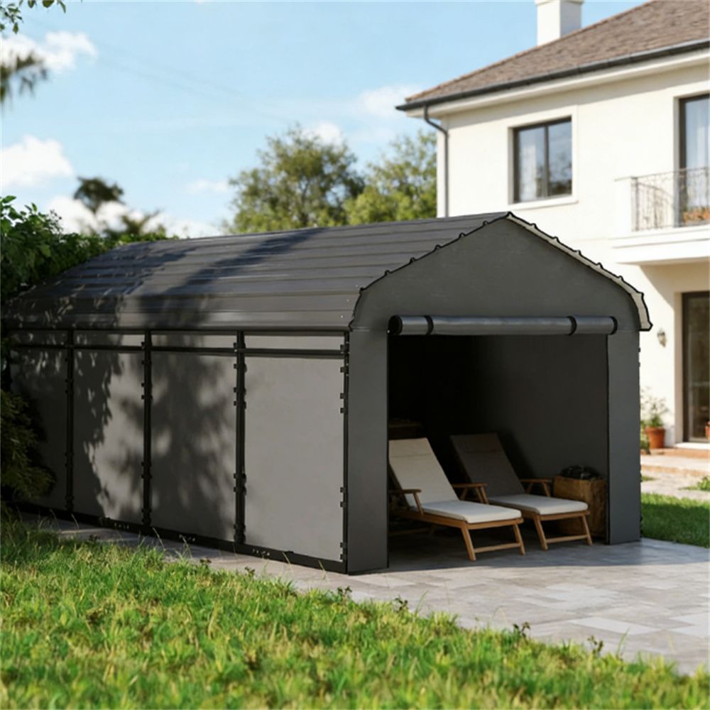 Metal carport, sunshade, rain shelter, dark gray