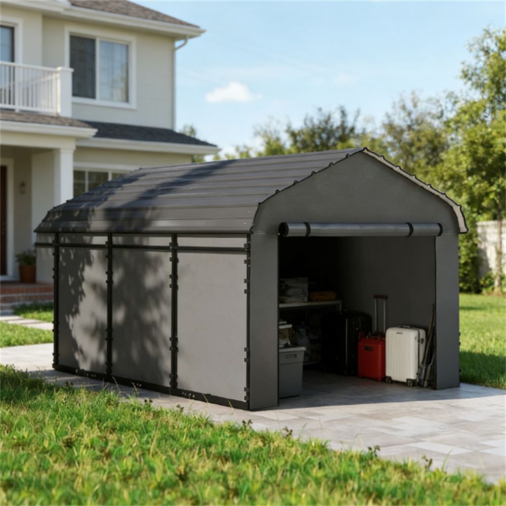 Metal carport, sunshade, rain shelter, dark gray