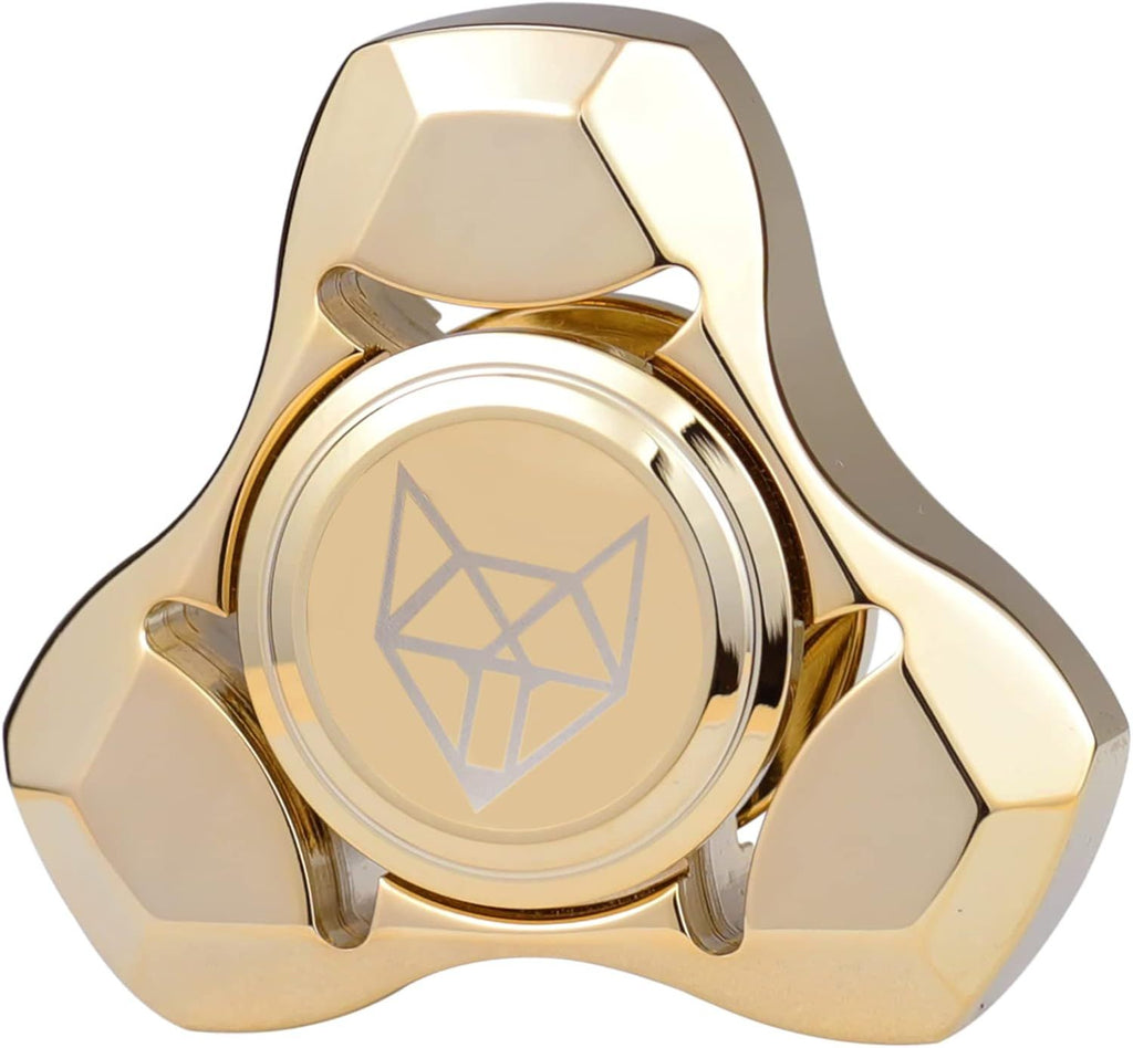 Metal Fidget Spinner for Adults, Stainless Steel Heavy Spinning Toys, Small Fox Hand Gyro, Bearing Premium Long High Spin Fidget Block, Gold