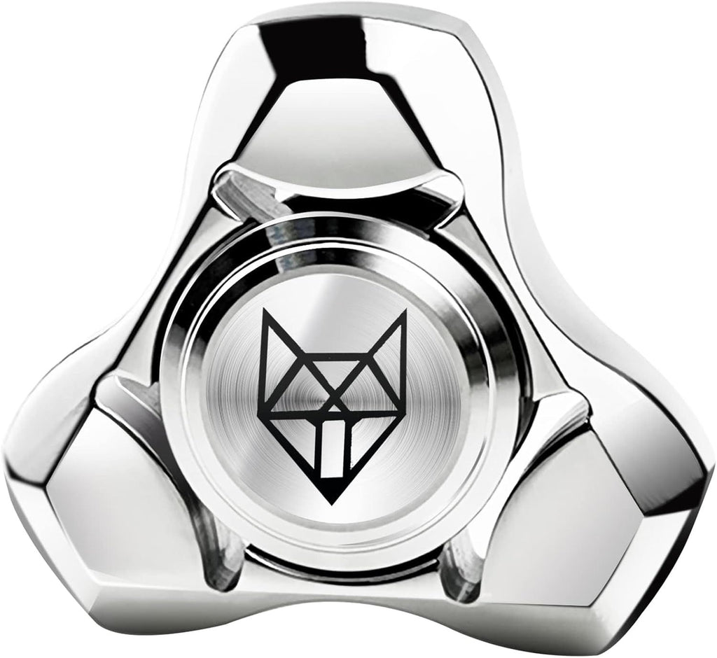 Metal Fidget Spinner for Adults, Stainless Steel Heavy Spinning Toys, Small Fox Hand Gyro, Bearing Premium Long High Spin Fidget Block, Silver