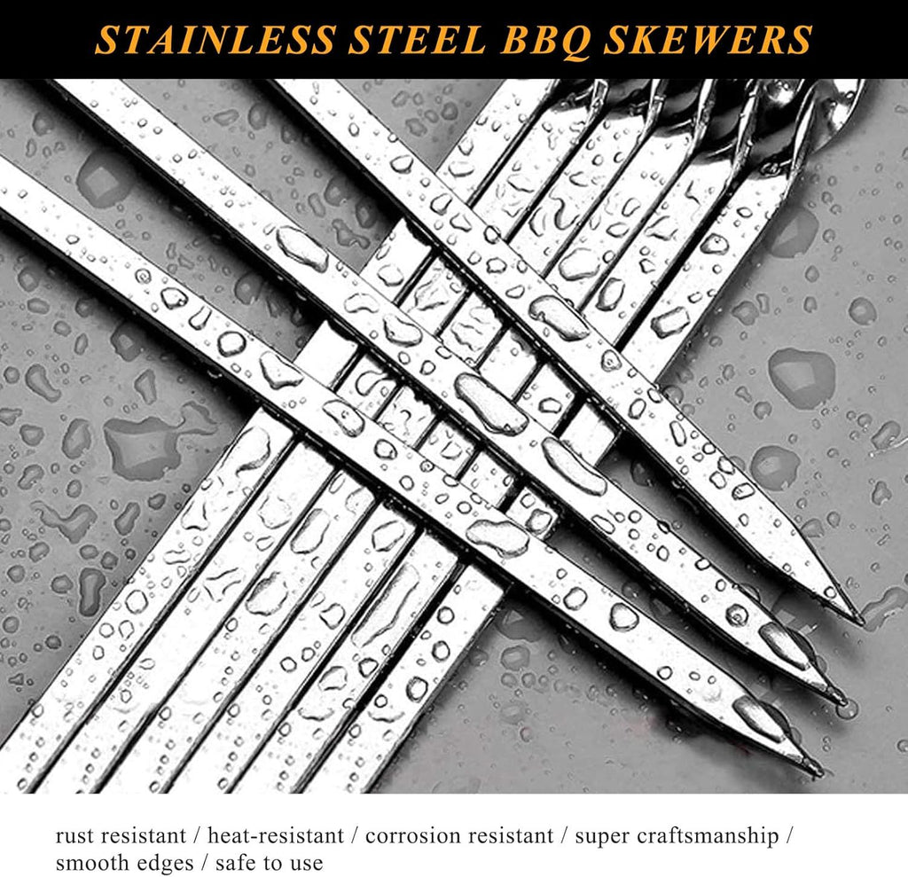 Metal Skewers for Grilling, 50 Pack 14.8" Kabob Skewers, Flat BBQ Barbecue Skewer, Reusable Grilling Skewers Set with Portable Storage Tube for Commercial and Home Use