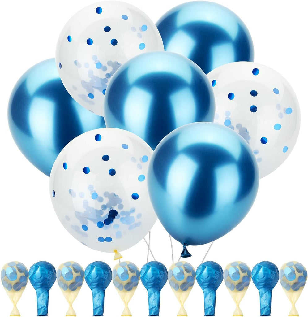 Metallic Balloons, 12 Inch, 54 Pack, Metallic Blue Balloons & Confetti for Birthday Party