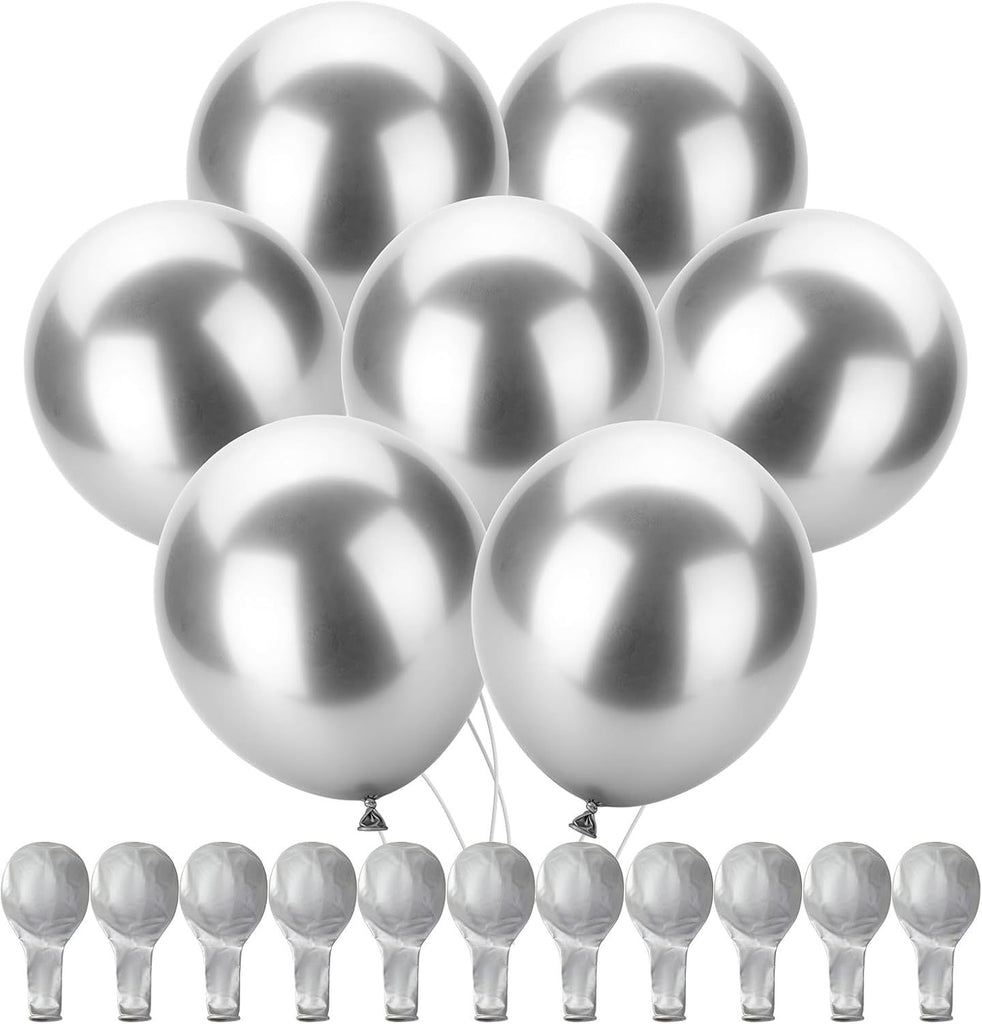 Metallic Balloons, 12 Inch, 54 Pack, Metallic Silver Balloons for Birthday Party