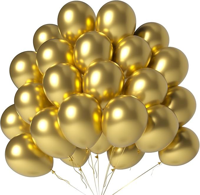 Metallic Gold Balloons 100 Pack 12 Inch Chrome Gold Round Helium Balloon for Graduation Wedding Anniversary Happy Birthday Party Decoration