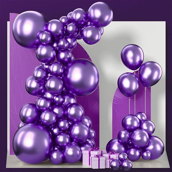 Metallic Purple Balloons 85 pcs Different Sizes of 18 12 10 5 Inch Chrome Purple Latex Helium Balloon Arch Kit Garland for Mardi Gras Wedding Birthday Party Decorations Purple-G105