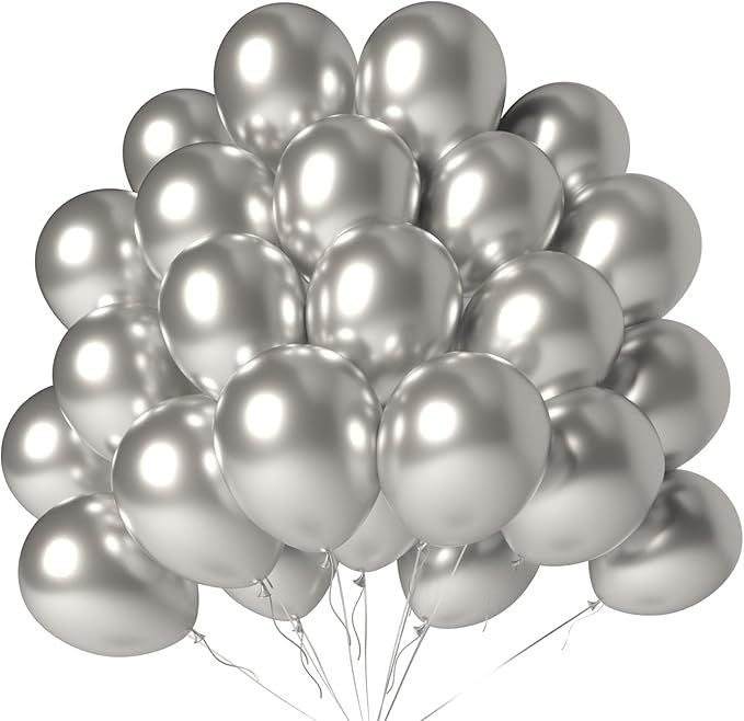 Metallic Silver Balloons 100 Pack 12 Inch Chrome Silver Latex Helium Balloon Garland for Graduation New Year Wedding Birthday Party Decorations