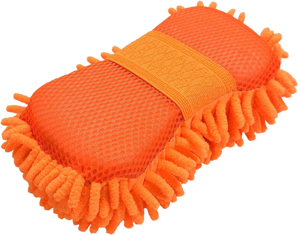 Microfiber Car Wash Sponge, Scratch-Free Vehicle Washing Mitt with Chenille & Mesh Sides, Highly Absorbent Sponge Lint-Free Cleaning Tool for Car Washing & Detailing