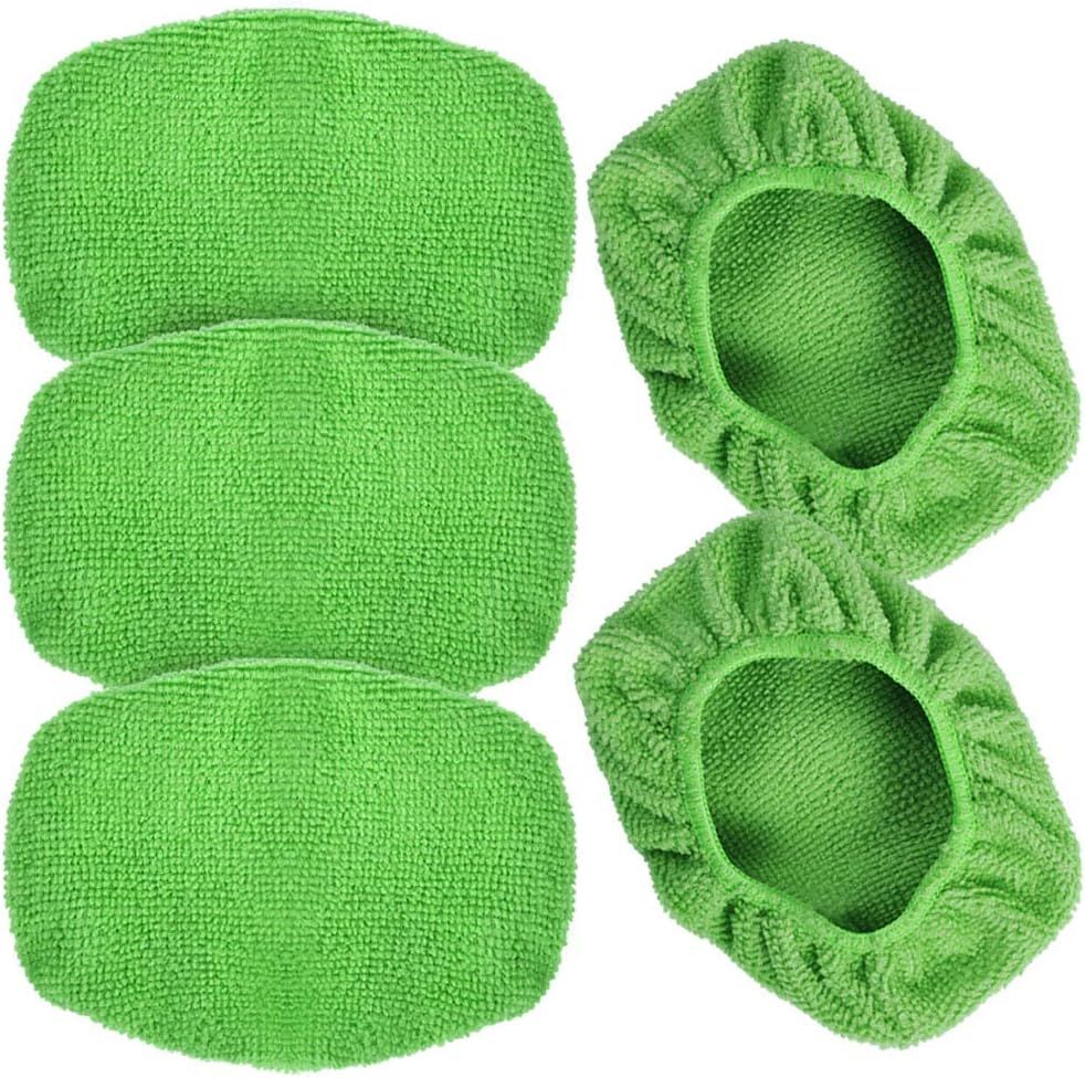 Microfiber Cleaning Cloth for Windshield Cleaning Tool, Windshield Cleanner Wand Replaceable Glass Cleaning Bonnets, Interior Auto Window Cleaner Washing Pads, Fit 5', Green, 5 Pack
