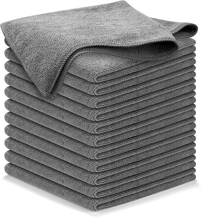 Microfiber Cleaning Cloth Grey - 12 Pcs High Performance - 1200 Washes, Ultra Absorbent Microfiber Towel Weave Grime & Liquid for Streak-Free Mirror Shine - Car Washing Clo