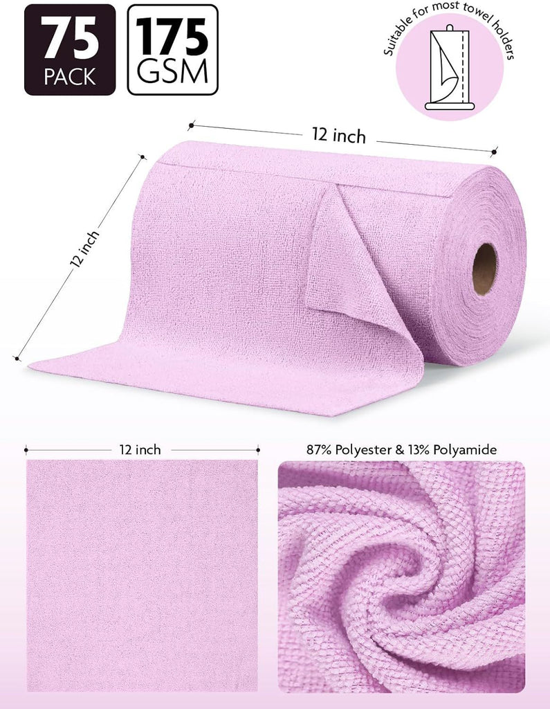 Microfiber Cleaning Cloth Roll -75 Pack, Tear Away Microfiber Towels, 12" x 12", Reusable, Washable, Scratch Free, Ultra Absorbent Dishcloth for All-Around Cleaning Supplies